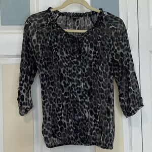 Express Black and Gray Leopard Animal Print 3/4 Sleeve Sheer Blouse Sz S